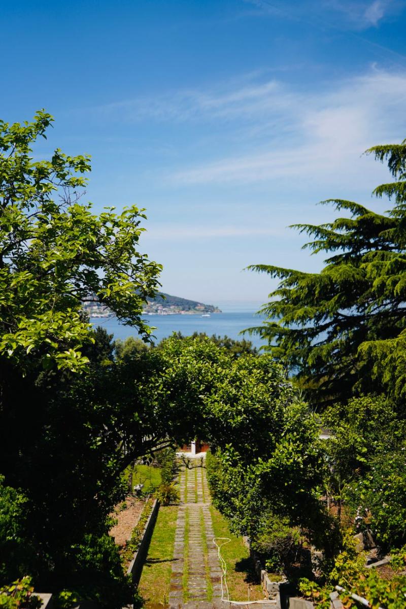 Camino de jardín con vistas al mar, ilustrativo